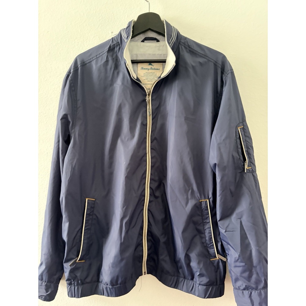 Tommy Bahama Full Zip Jacket Mens Medium M Blue Nylon Windbreaker Bomber Coat